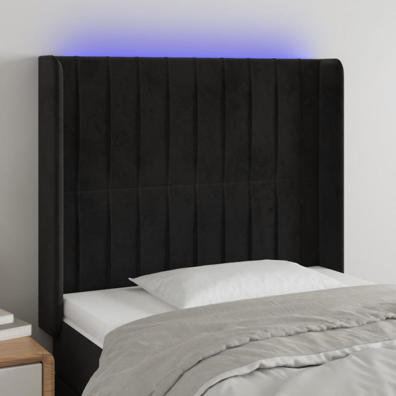 Zagłówek do łóżka z LED, czarny, 93x16x118/128 cm, aksamit