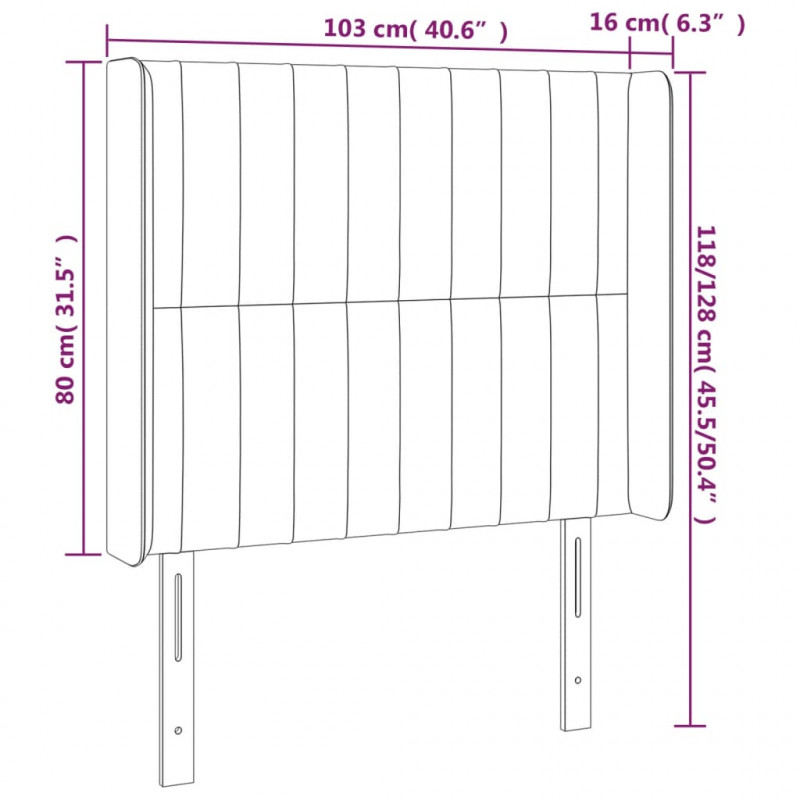 Zagłówek do łóżka z LED, czarny, 103x16x118/128 cm, aksamit