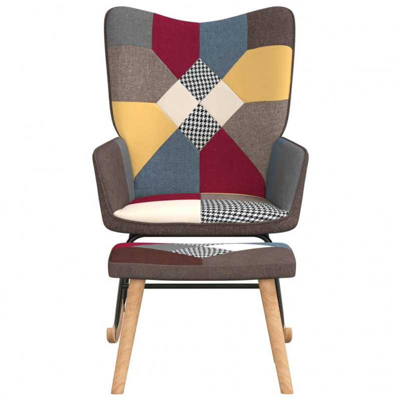 Fotel bujany z podnóżkiem, patchwork, obity tkaniną