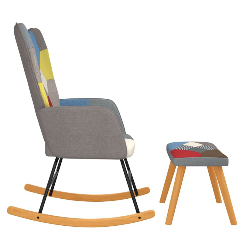 Fotel bujany z podnóżkiem, patchwork, obity tkaniną
