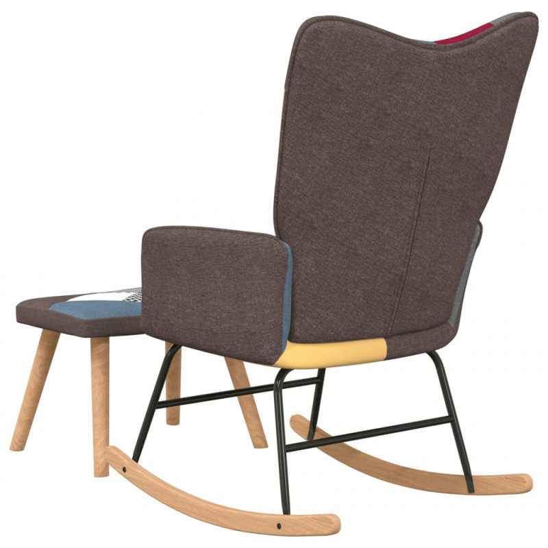 Fotel bujany z podnóżkiem, patchwork, obity tkaniną