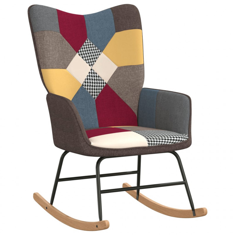 Fotel bujany z podnóżkiem, patchwork, obity tkaniną