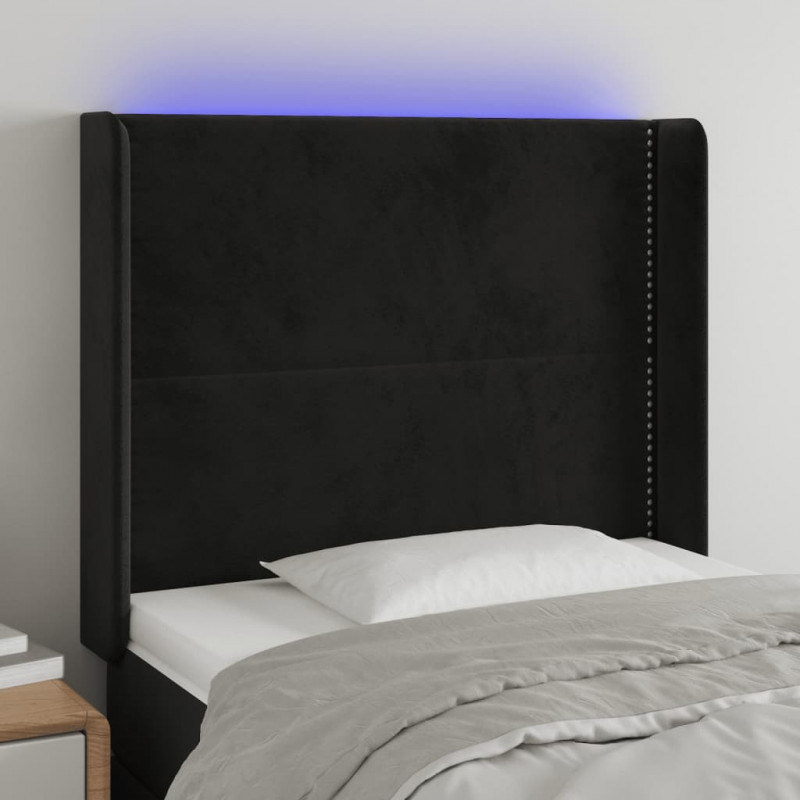 Zagłówek do łóżka z LED, czarny, 103x16x118/128 cm, aksamit