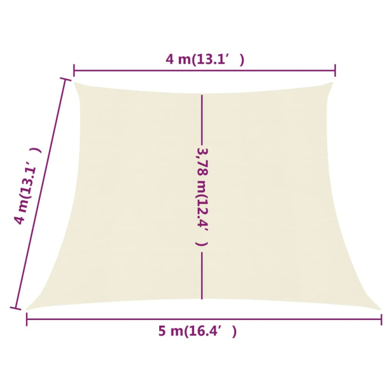 Żagiel przeciwsłoneczny, 160 g/m², kremowy, 4/5x4 m, HDPE