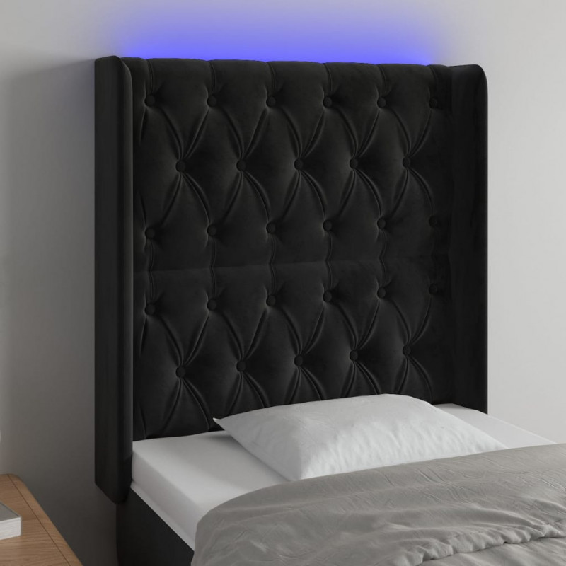 Zagłówek do łóżka z LED, czarny, 83x16x118/128 cm, aksamit