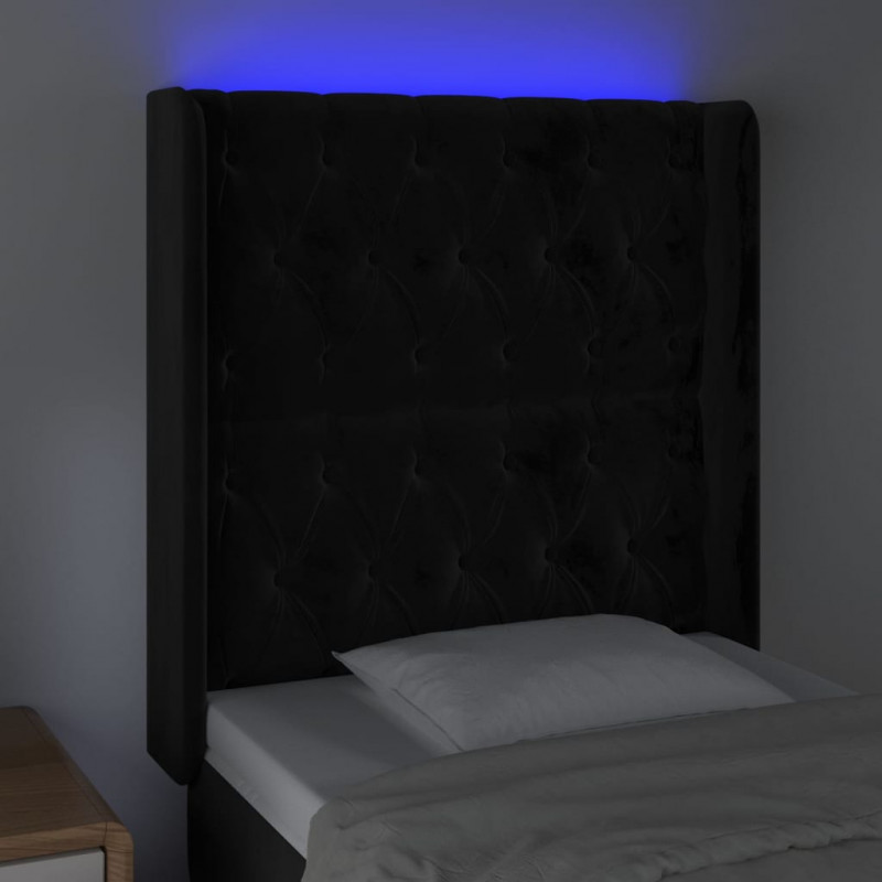 Zagłówek do łóżka z LED, czarny, 83x16x118/128 cm, aksamit
