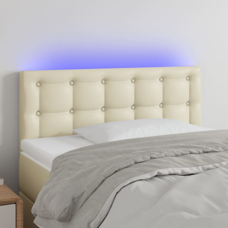 Zagłówek do łóżka z LED, kremowy, 90x5x78/88 cm, sztuczna skóra