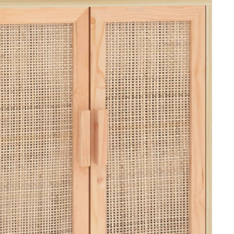 Kredens, brązowa, 60x30x70 cm, lita sosna i naturalny rattan