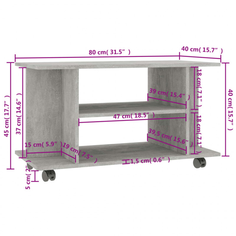 Szafka pod TV, kolor betonowy szary, 80x40x45 cm