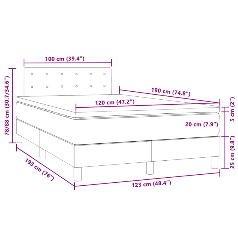 Łóżko kontynentalne z materacem i LED, czarne, 120x190 cm