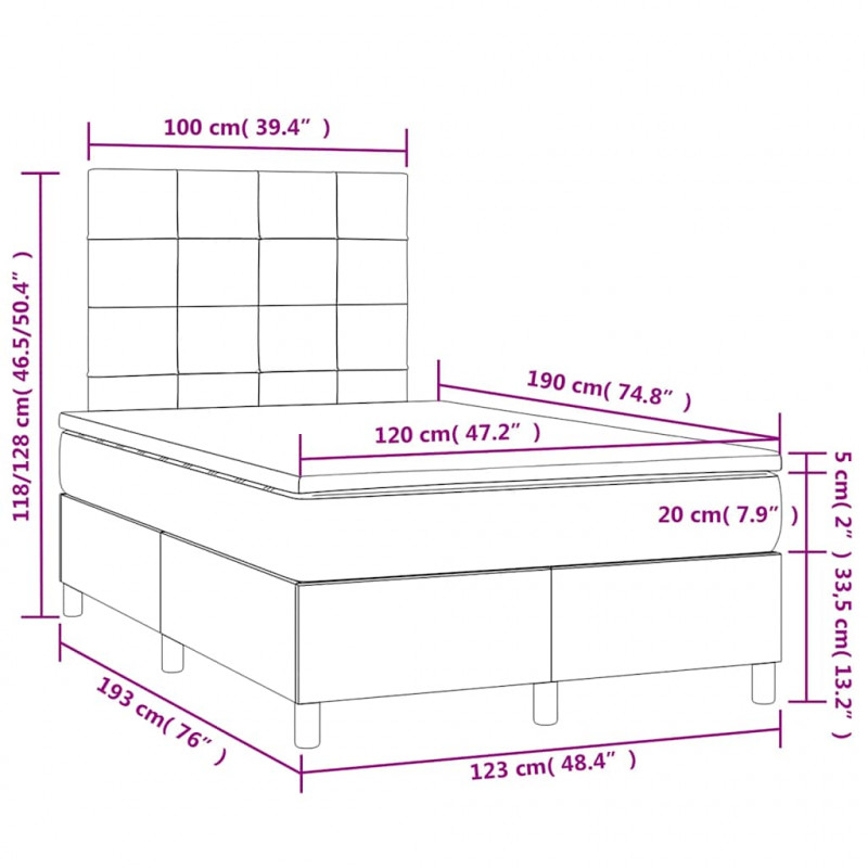 Łóżko kontynentalne z materacem, niebieskie 120x190 cm, tkanina