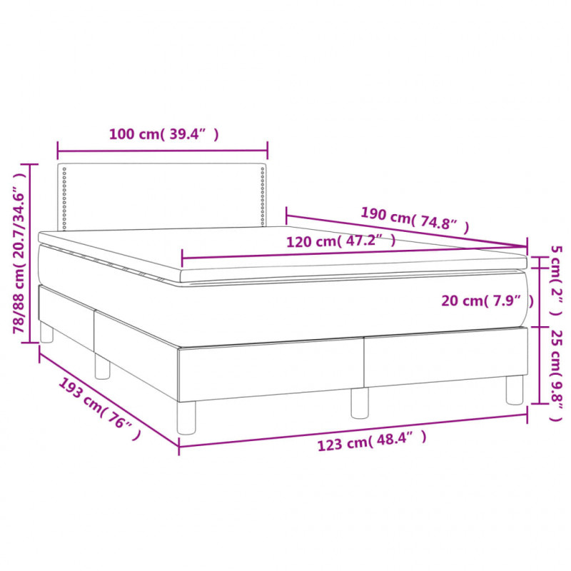 Łóżko kontynentalne z materacem i LED, granatowe, 120x190 cm