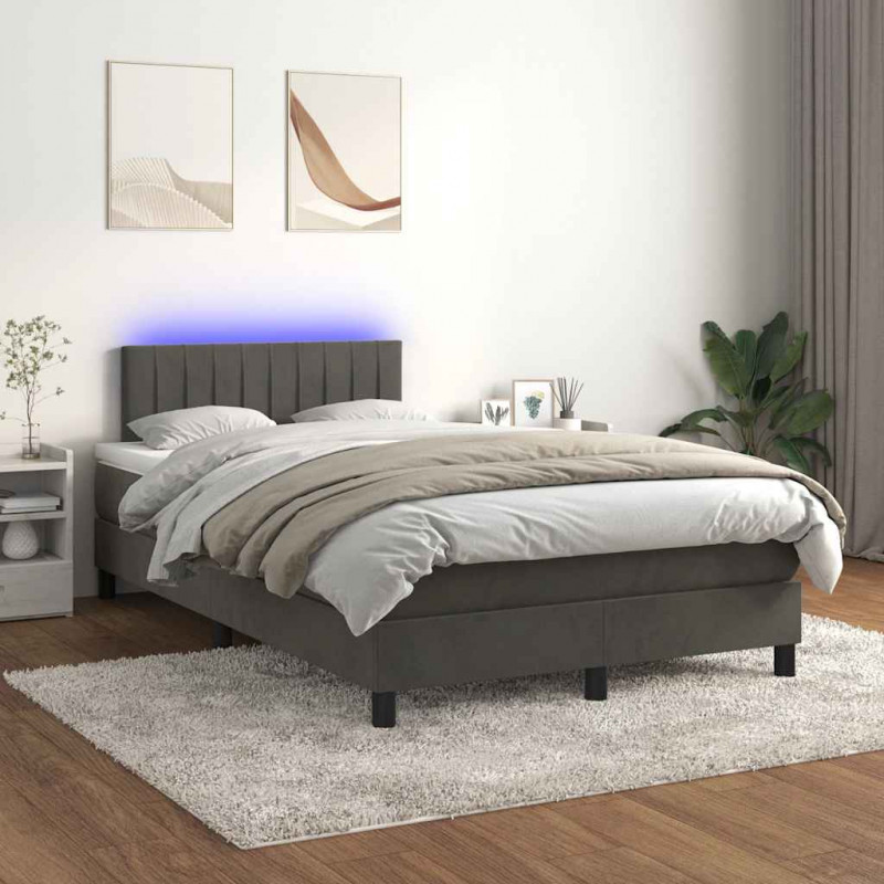 Łóżko kontynentalne z materacem i LED, ciemnoszare, 120x190 cm