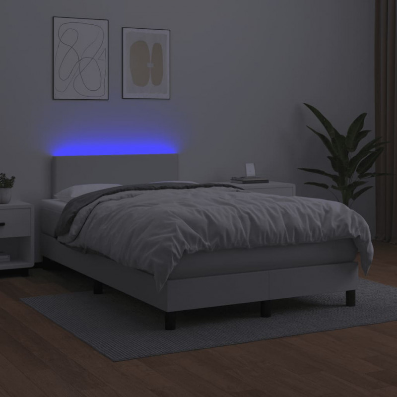 Łóżko kontynentalne z materacem i LED, białe, 120x190 cm