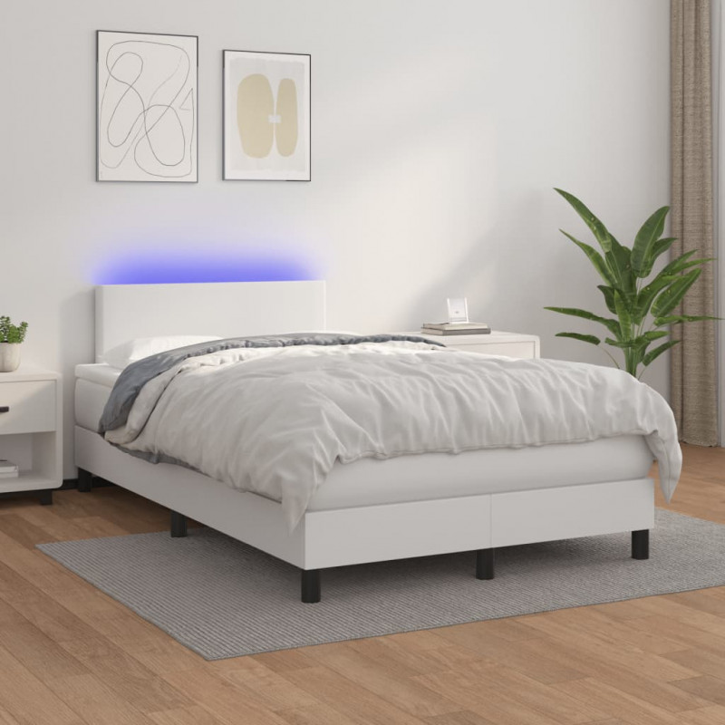 Łóżko kontynentalne z materacem i LED, białe, 120x190 cm