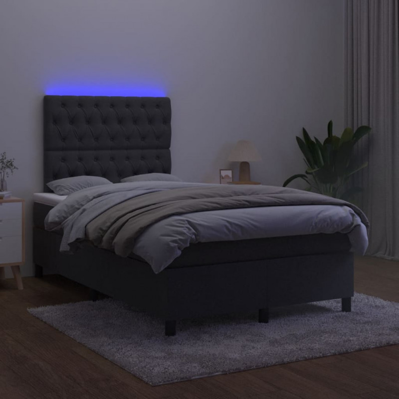 Łóżko kontynentalne z materacem i LED, czarne, 120x190 cm