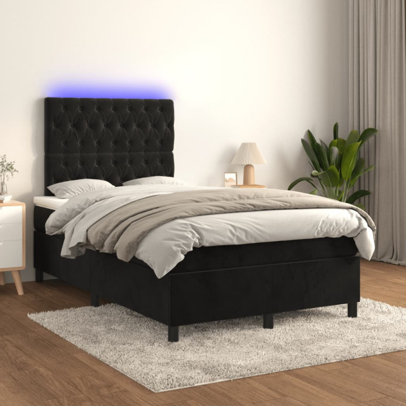 Łóżko kontynentalne z materacem i LED, czarne, 120x190 cm