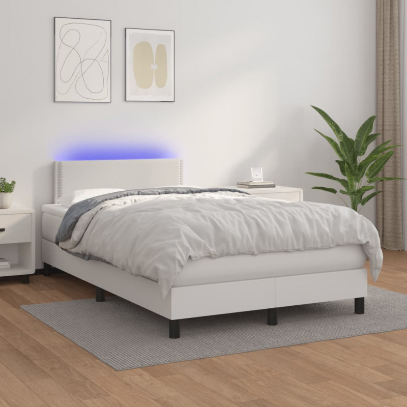 Łóżko kontynentalne z materacem i LED, białe, 120x190 cm