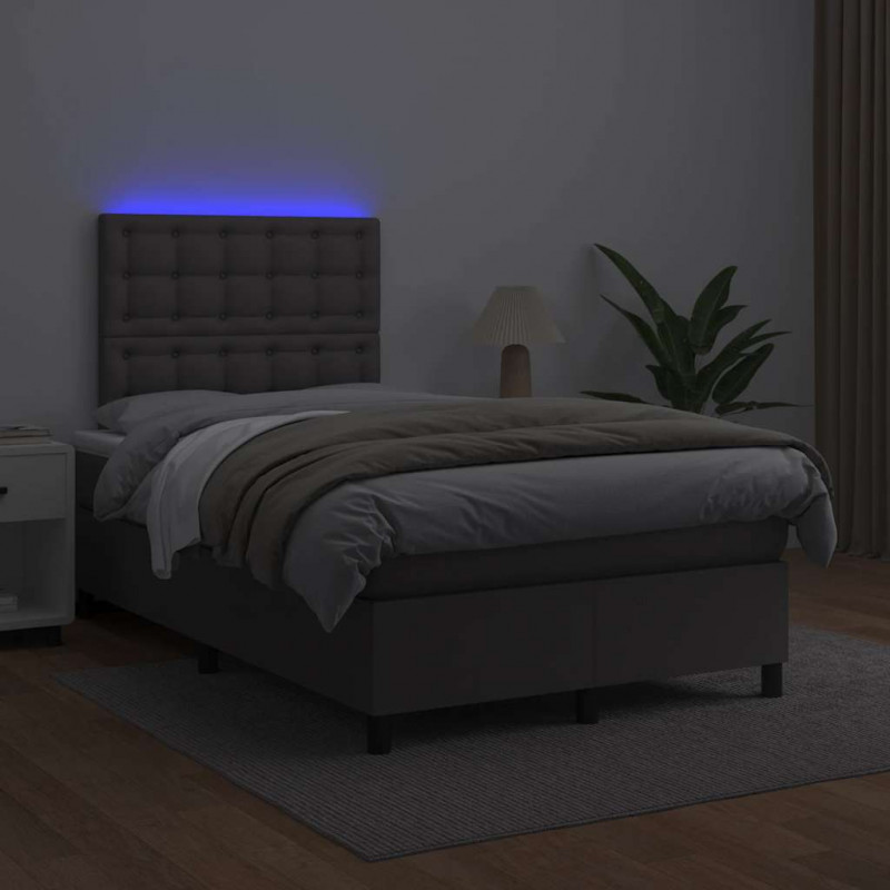 Łóżko kontynentalne z materacem i LED, szare, 120x190 cm