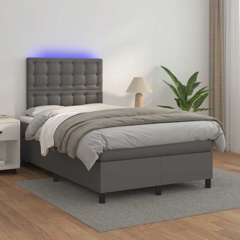 Łóżko kontynentalne z materacem i LED, szare, 120x190 cm
