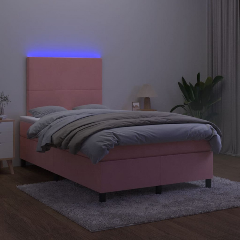 Łóżko kontynentalne z materacem i LED, różowe, 120x190 cm