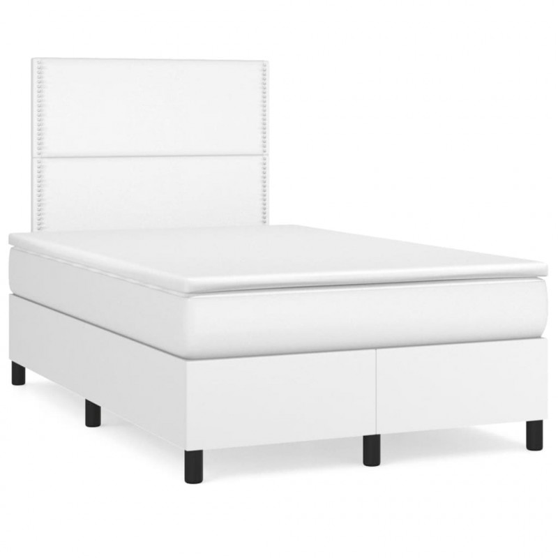 Łóżko kontynentalne z materacem i LED, białe, 120x190 cm