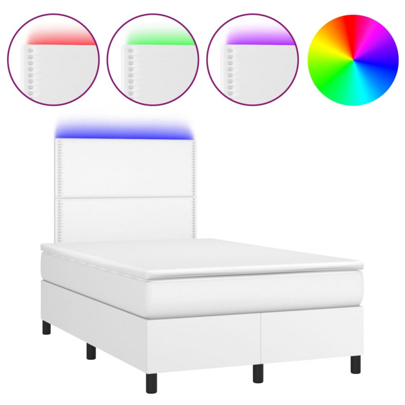 Łóżko kontynentalne z materacem i LED, białe, 120x190 cm