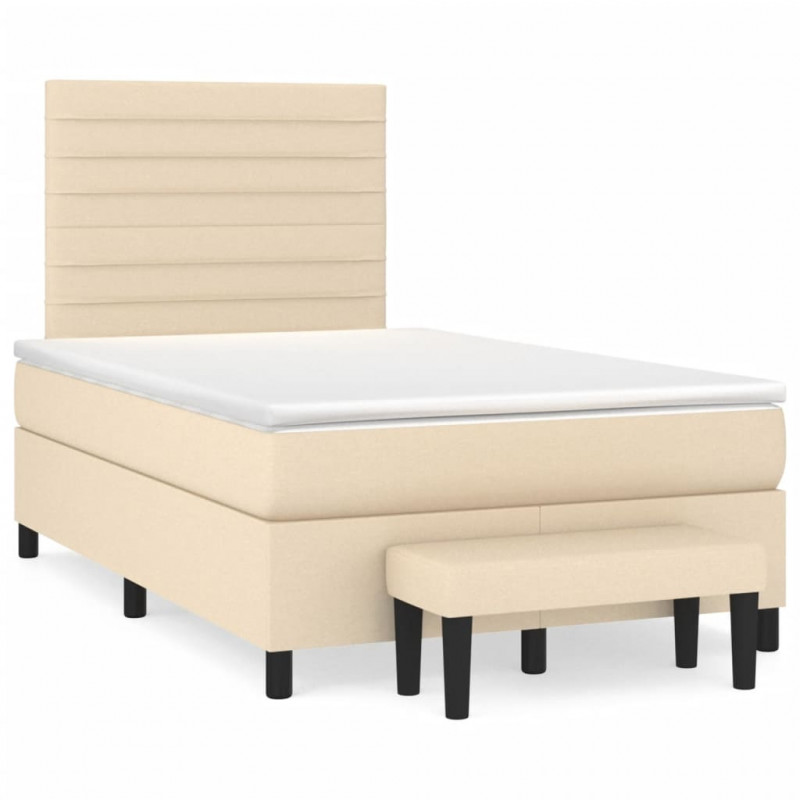 Łóżko kontynentalne z materacem, kremowe, 120x190 cm, tkanina