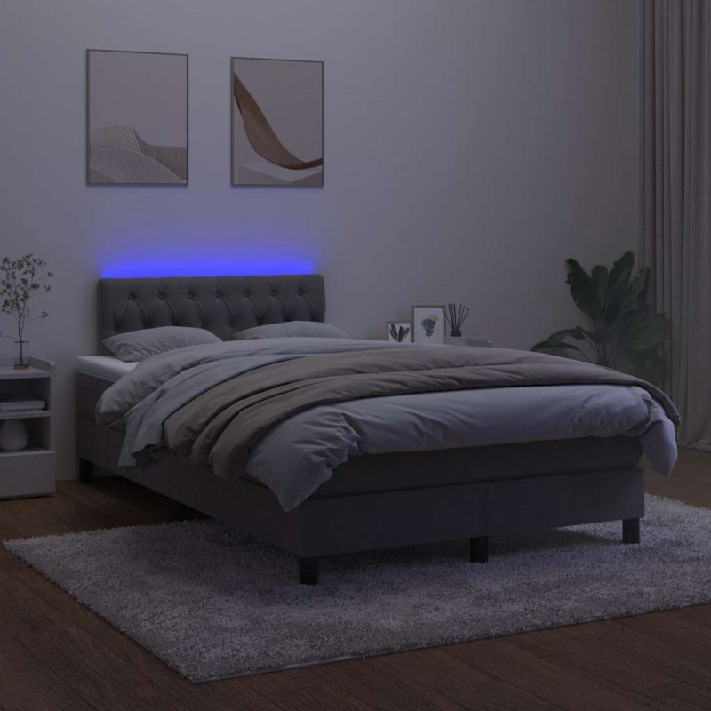 Łóżko kontynentalne z materacem i LED, ciemnoszare, 120x190 cm