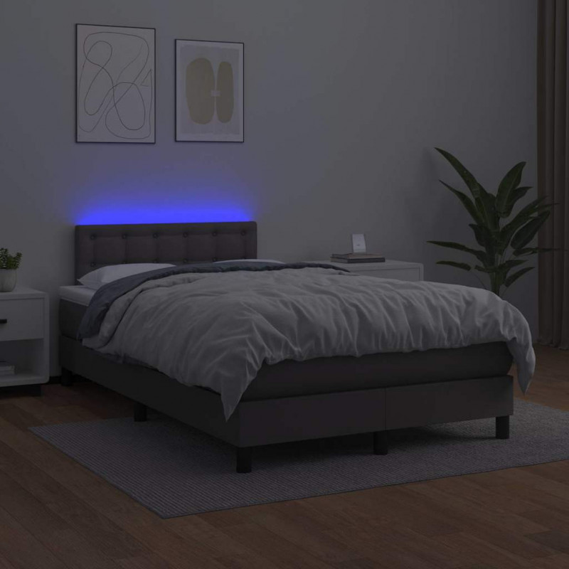 Łóżko kontynentalne z materacem i LED, szare, 120x190 cm