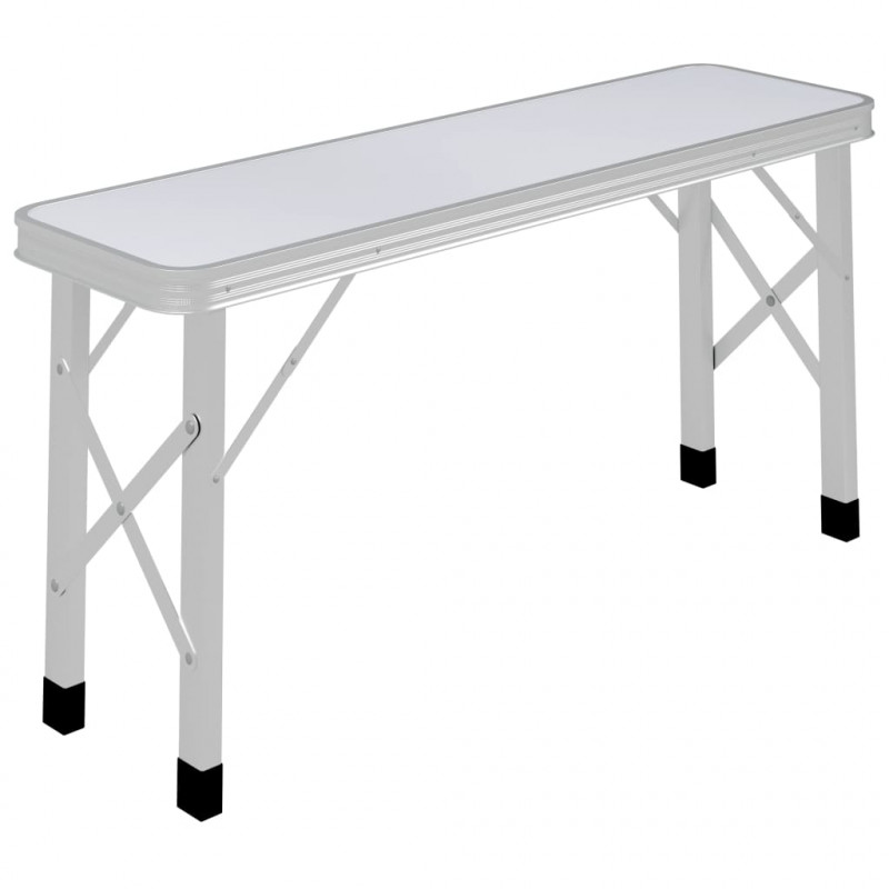 Składany stolik turystyczny z 2 ławkami, aluminium, biały