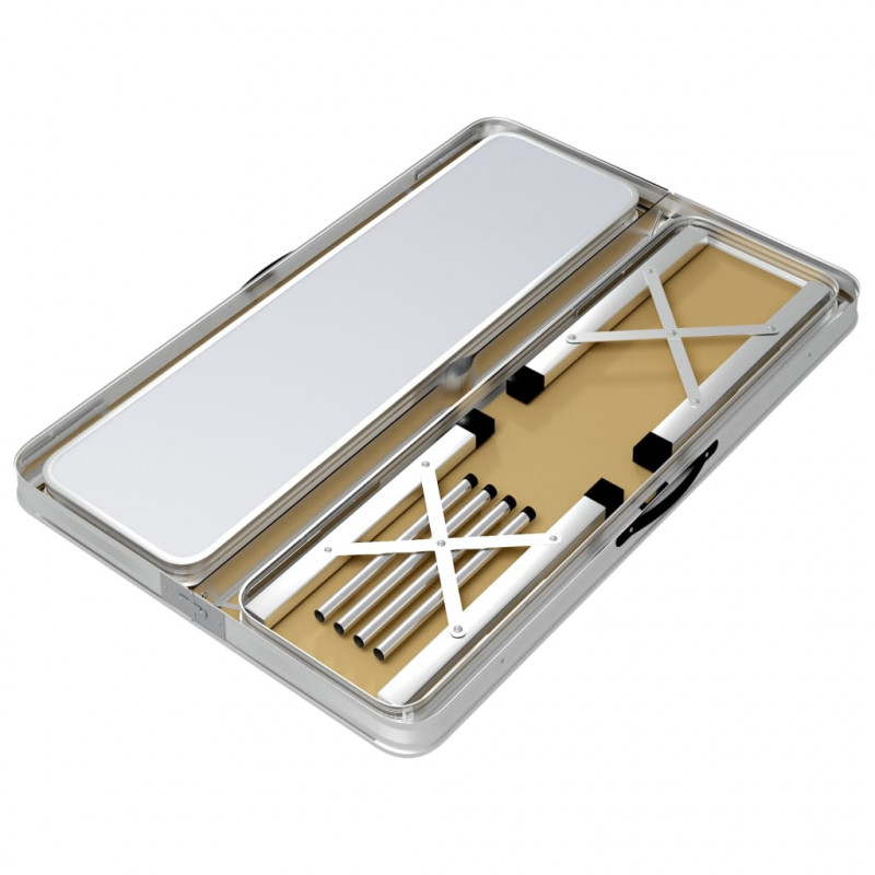 Składany stolik turystyczny z 2 ławkami, aluminium, biały