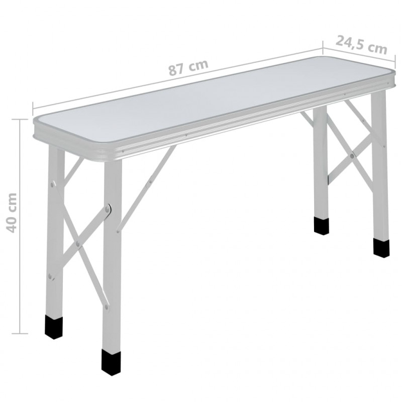 Składany stolik turystyczny z 2 ławkami, aluminium, biały