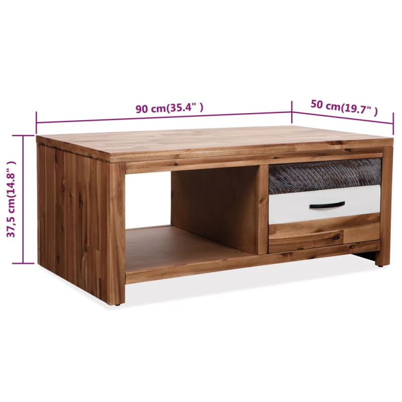 Stolik kawowy z litego drewna akacjowego, 90x50x37,5 cm