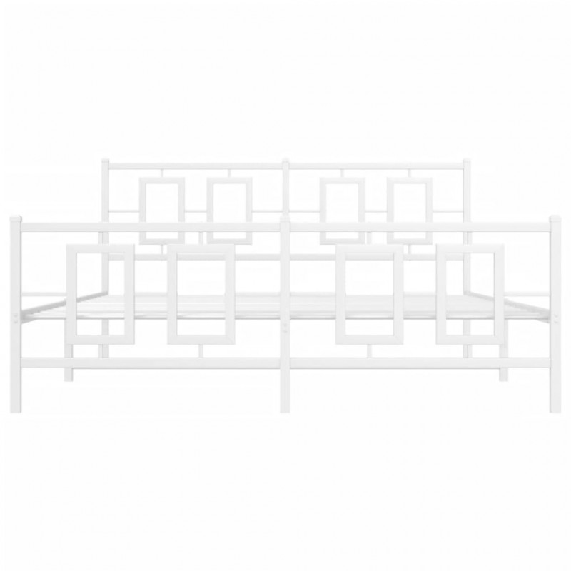 Metalowa rama łóżka z wezgłowiem i zanóżkiem, biała, 150x200 cm