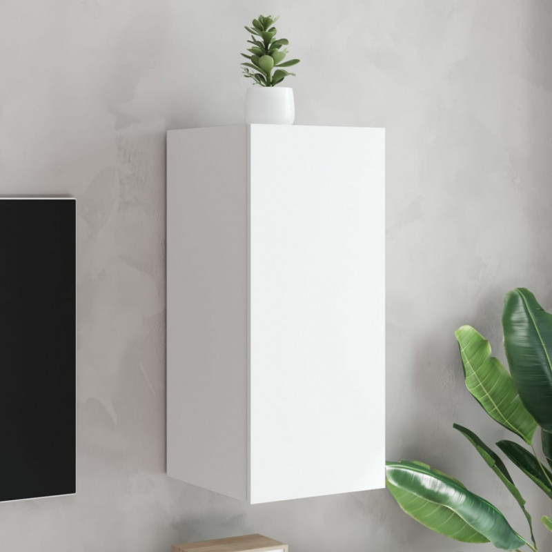 Ścienna szafka TV z LED, biała, 30,5x35x70 cm