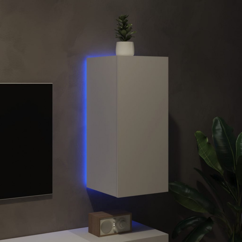 Ścienna szafka TV z LED, biała, 30,5x35x70 cm