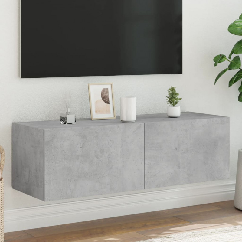 Ścienna szafka TV z LED, szarość betonu, 100x35x31 cm