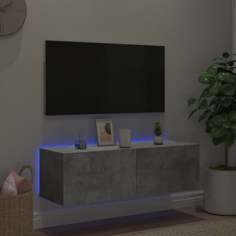 Ścienna szafka TV z LED, szarość betonu, 100x35x31 cm