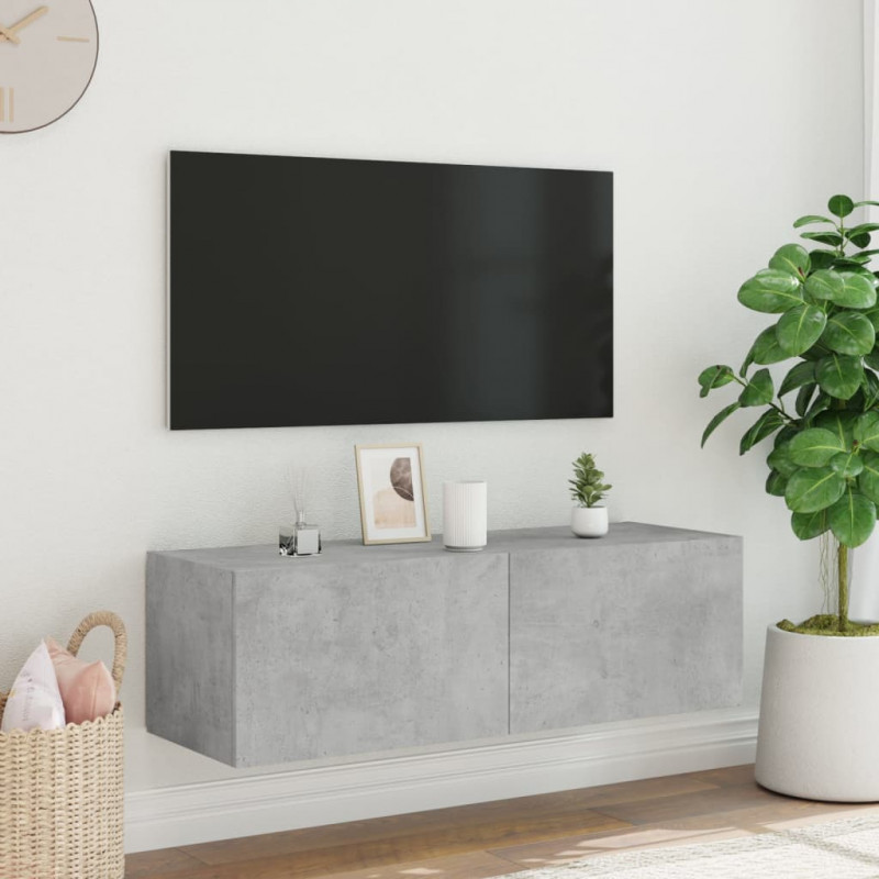 Ścienna szafka TV z LED, szarość betonu, 100x35x31 cm