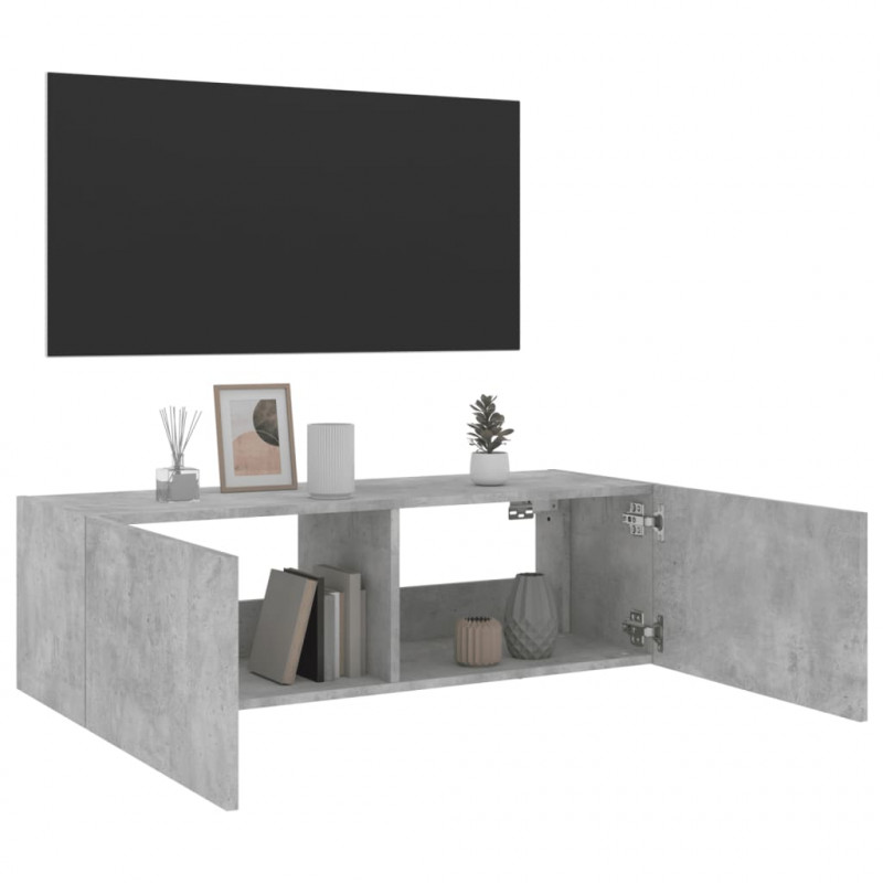 Ścienna szafka TV z LED, szarość betonu, 100x35x31 cm