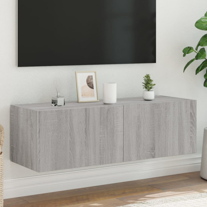 Ścienna szafka TV z LED, szary dąb sonoma, 100x35x31 cm