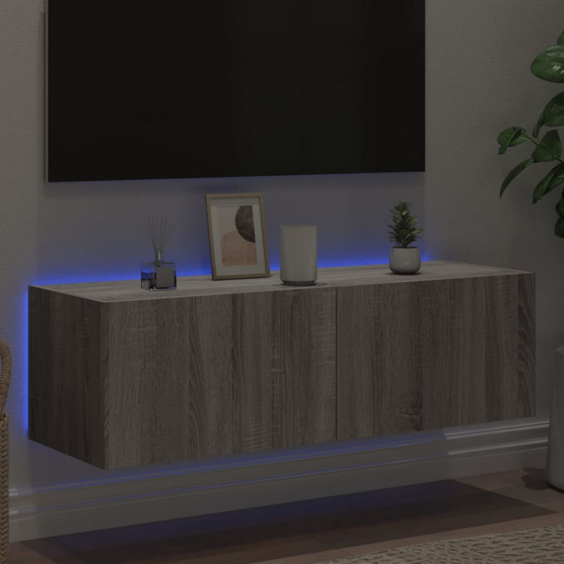 Ścienna szafka TV z LED, szary dąb sonoma, 100x35x31 cm