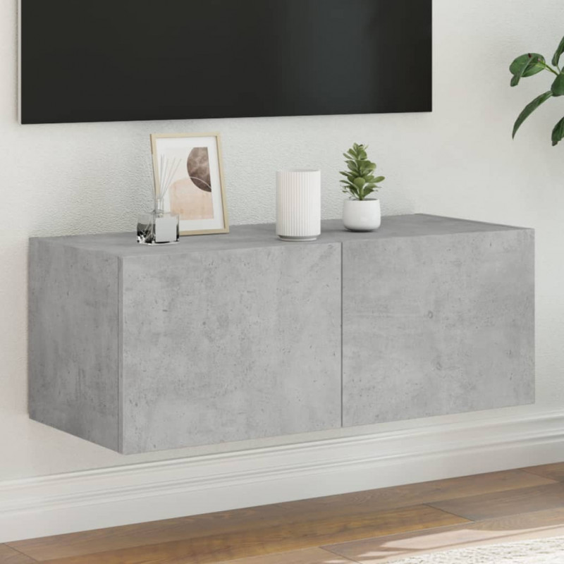 Ścienna szafka TV z LED, szarość betonu, 80x35x31 cm
