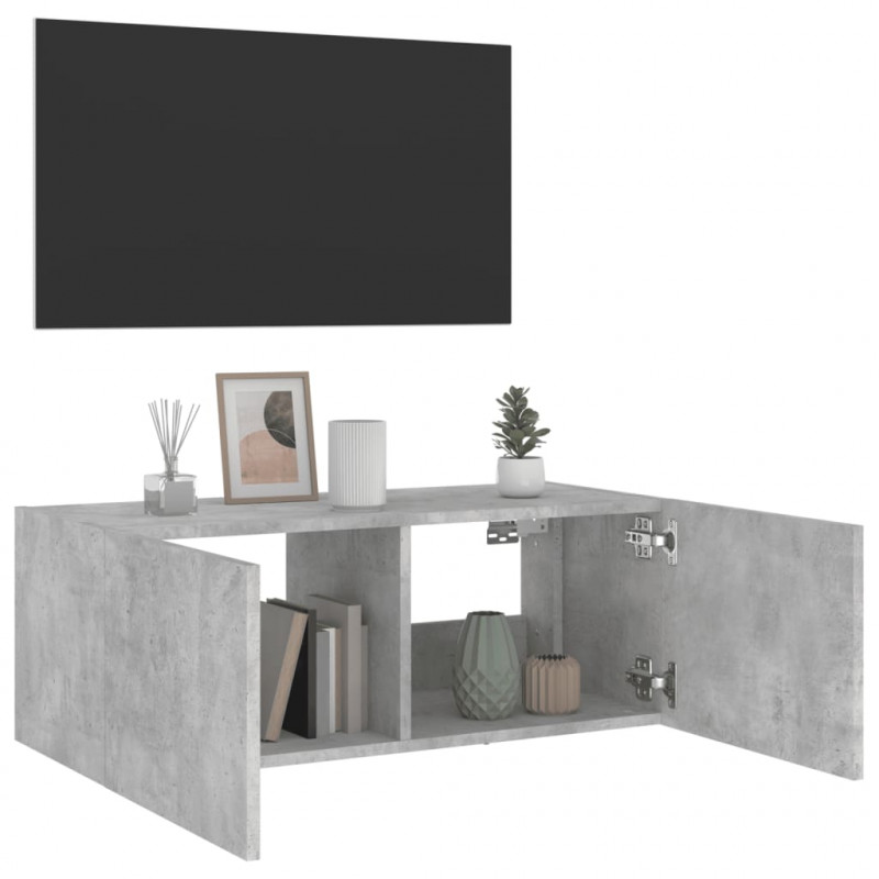 Ścienna szafka TV z LED, szarość betonu, 80x35x31 cm