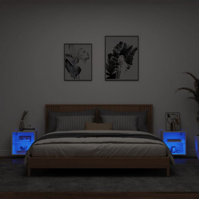 Szafki nocne z oświetleniem LED, ścienne, 2 szt., białe