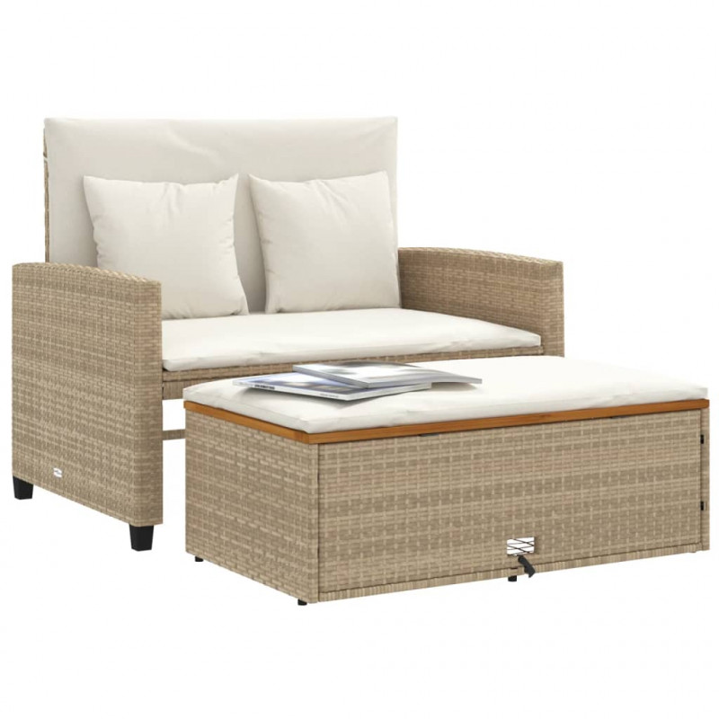 Sofa ogrodowa z poduszkami, 2-os., beżowa, rattan PE i akacja