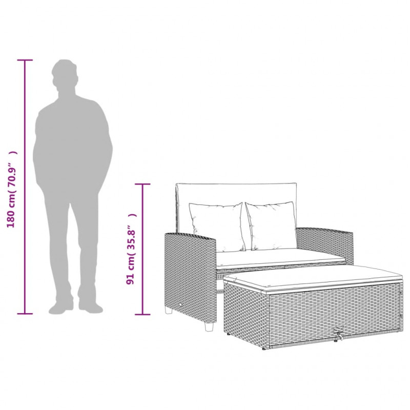 Sofa ogrodowa z poduszkami, 2-os., beżowa, rattan PE i akacja