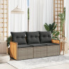 3-częściowa sofa do ogrodu, z poduszkami, szara, polirattanowa