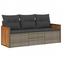 3-częściowa sofa do ogrodu, z poduszkami, szara, polirattanowa